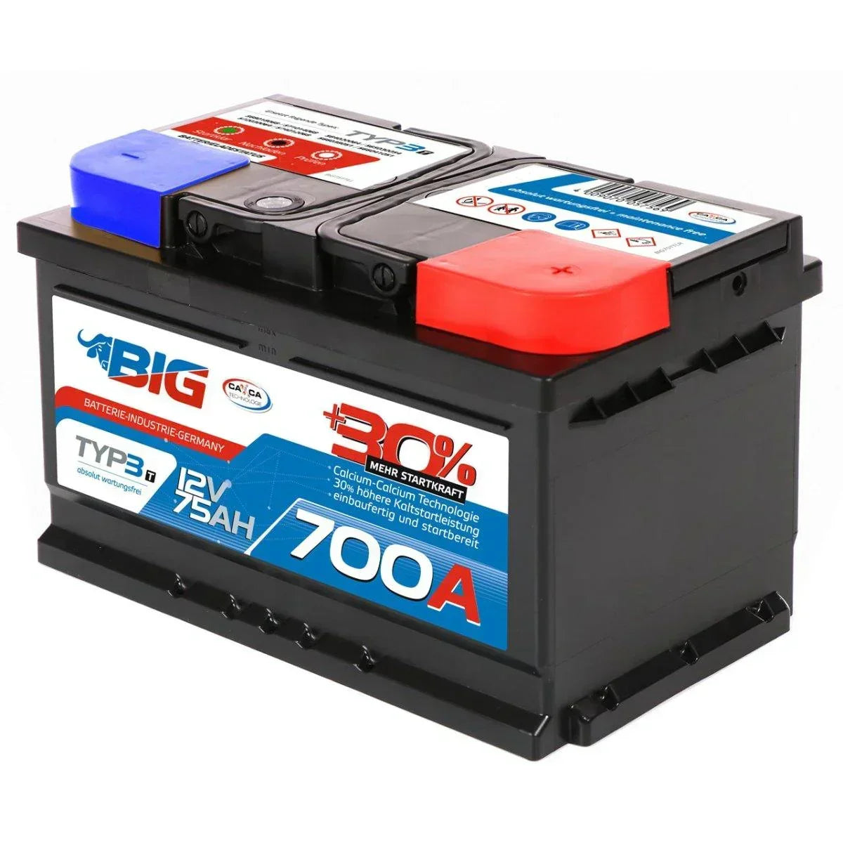 BIG +30% T-Modell 12V 75Ah 700A/EN Autobatterie