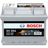 Autobatterie BOSCH S5001 12V 52Ah Front