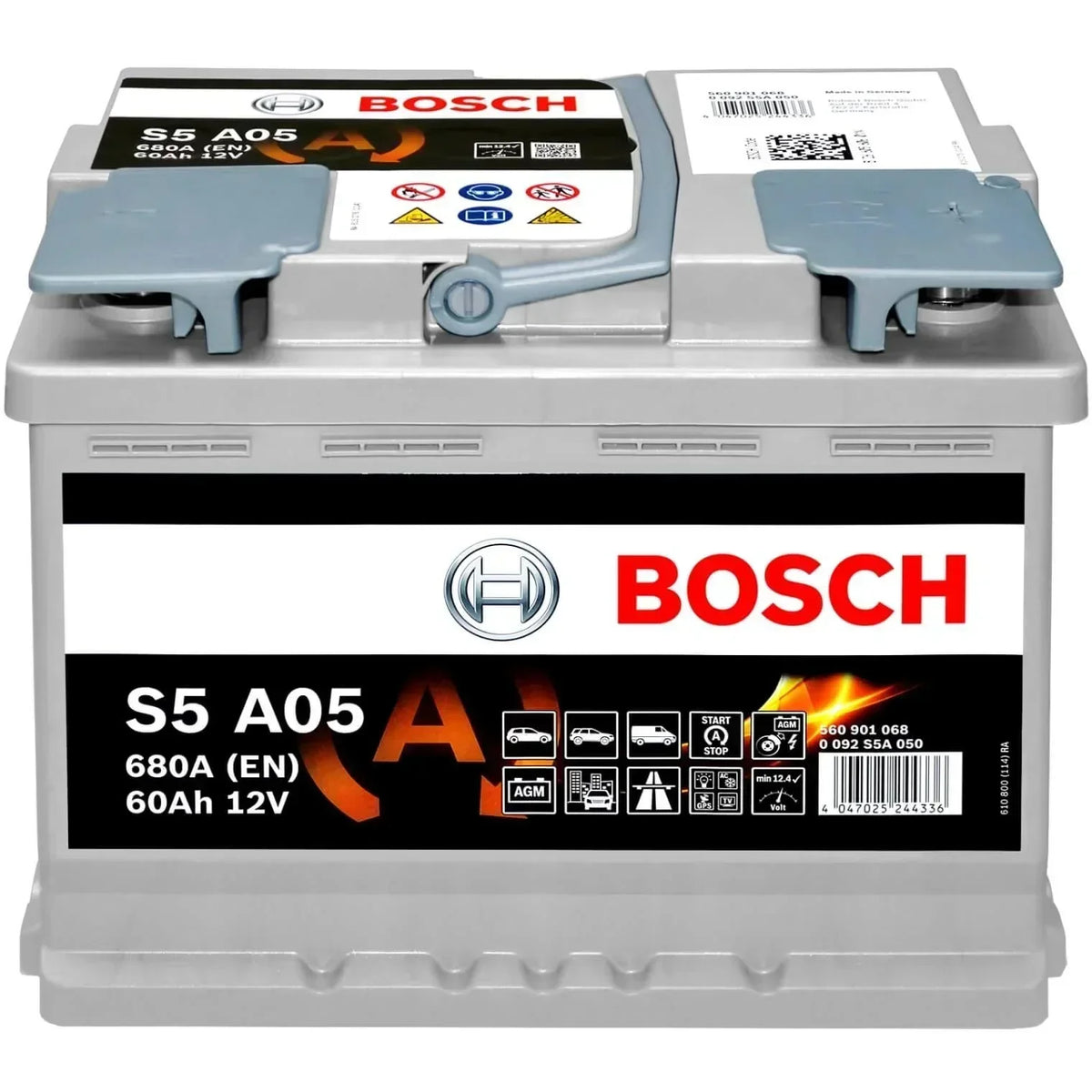 Autobatterie BOSCH Start-Stop AGM S5A05 12V 60Ah Front