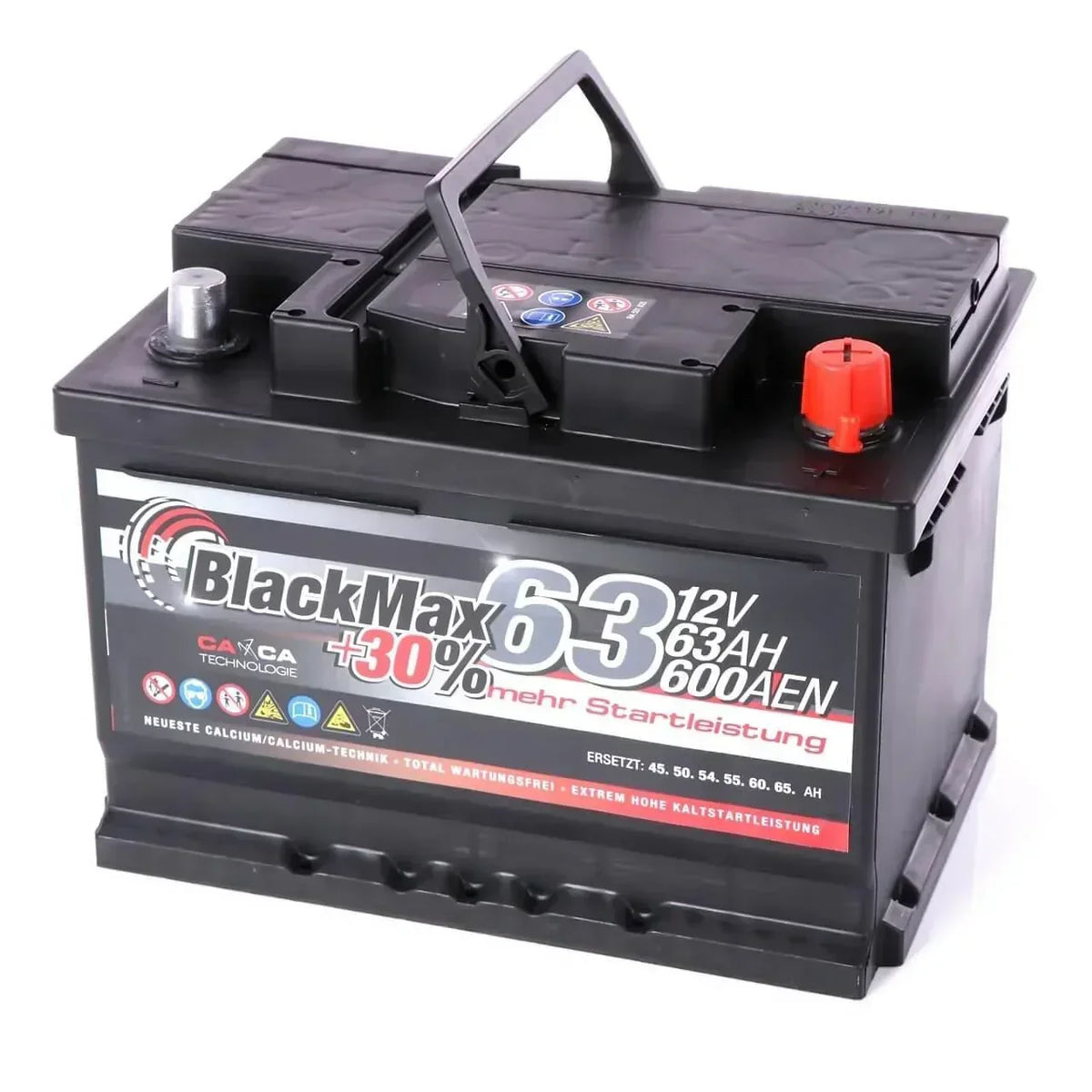 Autobatterie BlackMax 12V 63Ah Seite rechts