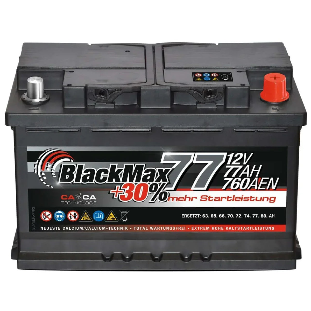 Autobatterie BlackMax 12V 77Ah Front