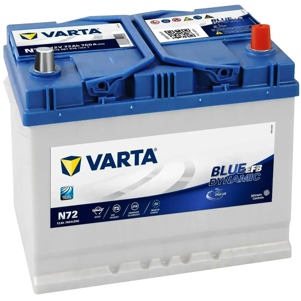 Autobatterie Varta Blue Dynamic EFB Start Stop N72 12V 72Ah 572501076D842 Seite links