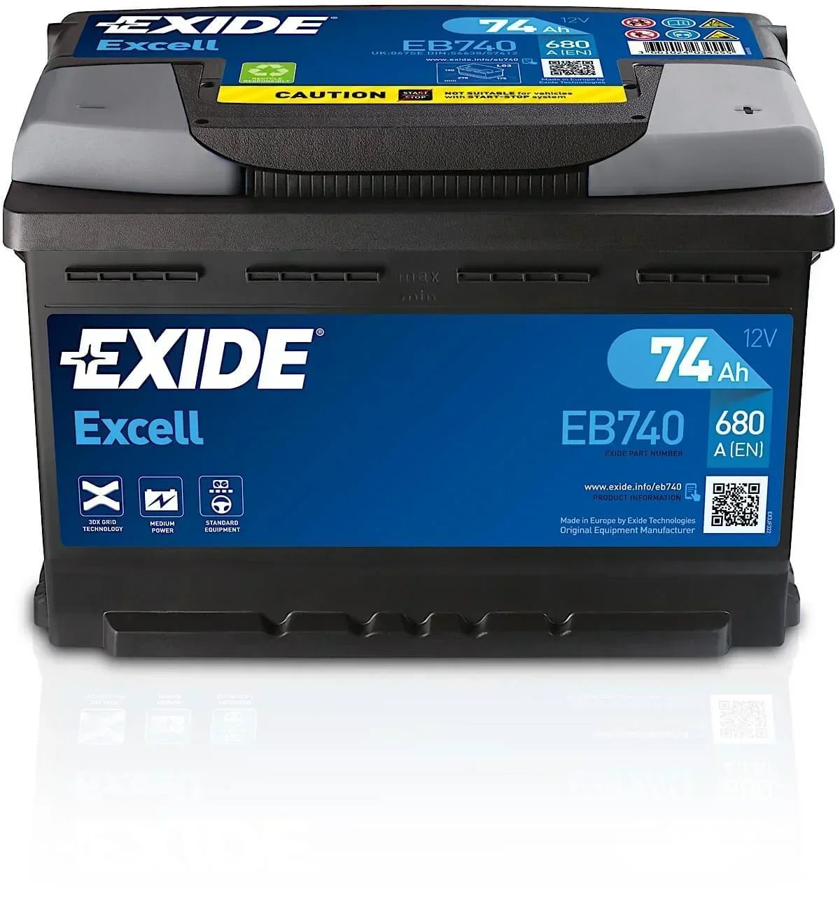 Autobatterie Exide Excell EB740 12V 74Ah Seite links