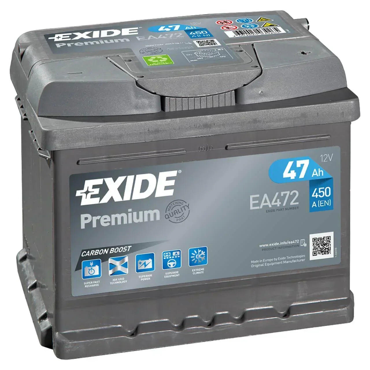 Autobatterie Exide Premium Carbon Boost 2.0 EA472 12V 47Ah Seite links