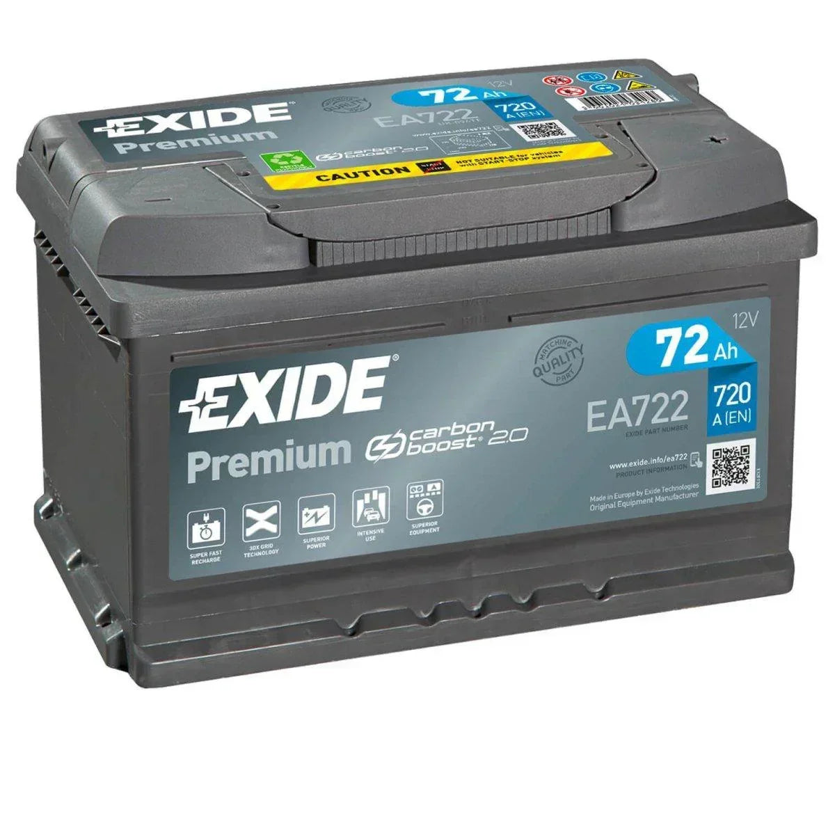 Autobatterie Exide Premium Carbon Boost 2.0 EA722 12V 72Ah Seite links