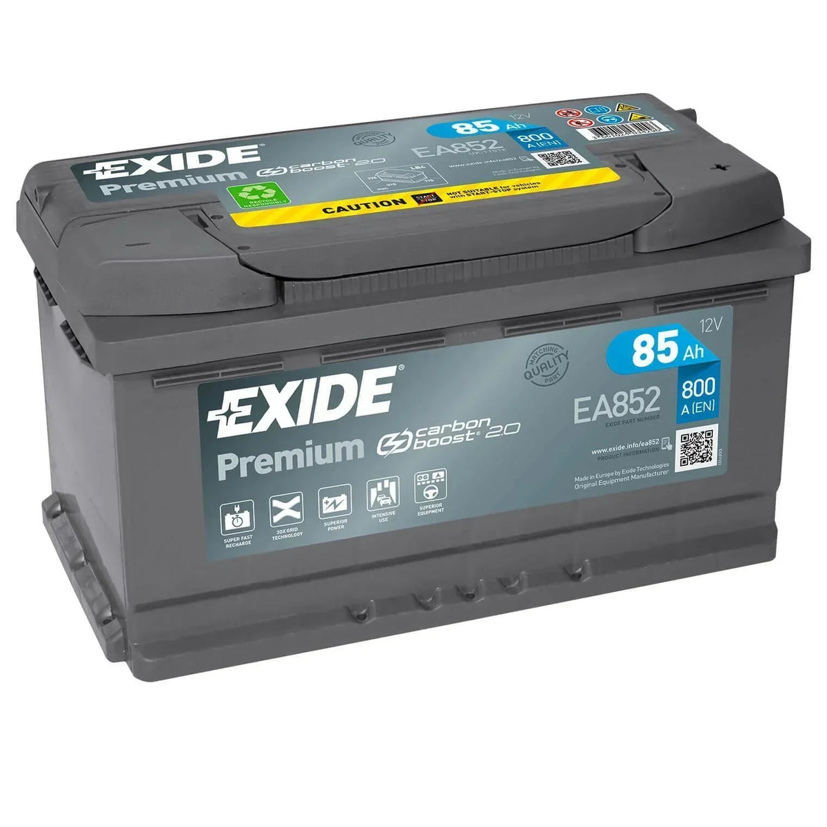 Autobatterie Exide Premium Carbon Boost 2.0 EA852 12V 85Ah Seite links