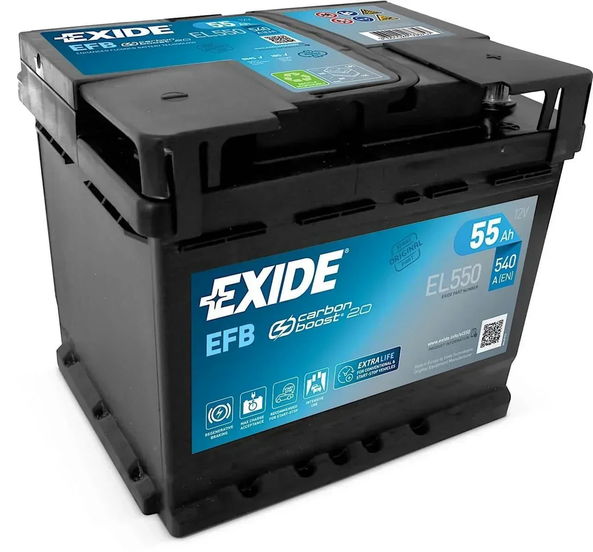 Autobatterie Exide Carbon Boost 2.0 EFB EL550 12V 55Ah Seite links
