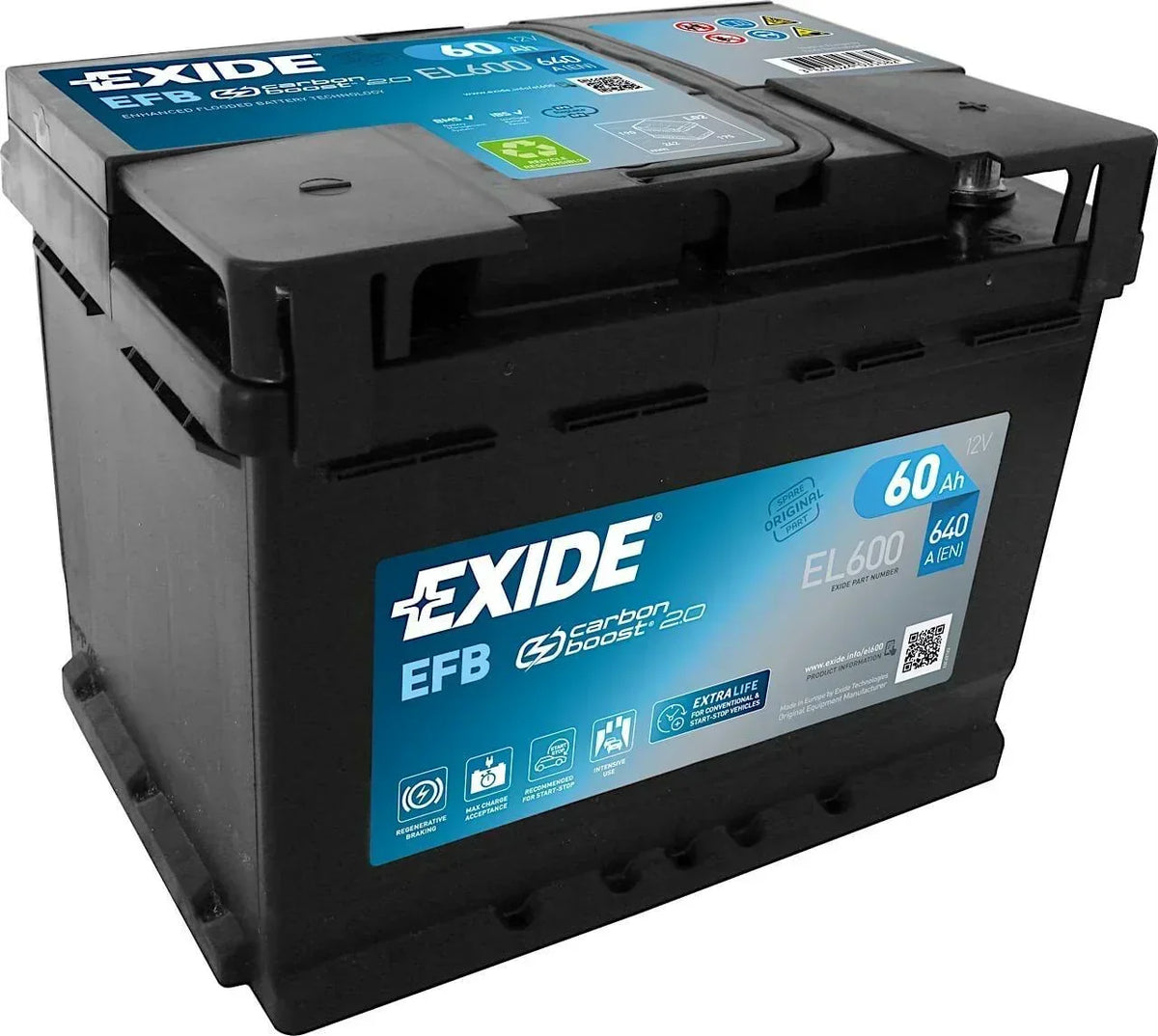 Autobatterie Exide Carbon Boost 2.0 EFB EL600 12V 60Ah Seite links