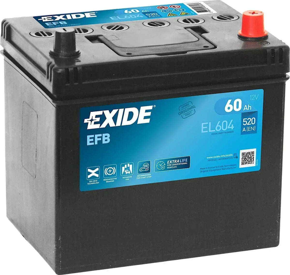 Autobatterie Exide Carbon Boost 2.0 EFB EL604 12V 60Ah Seite links
