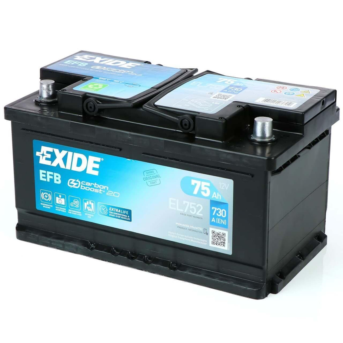 Autobatterie Exide Carbon Boost 2.0 EFB EL752 12V 75Ah Seite rechts