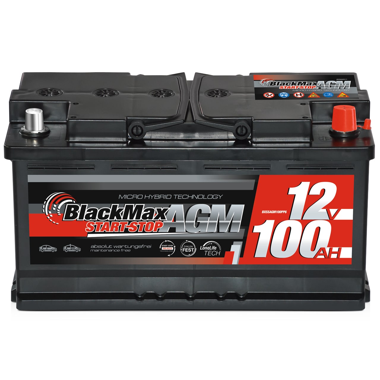 Autobatterie AGM 12V 100Ah BlackMax automotive für Start-Stop 95Ah, 92Ah