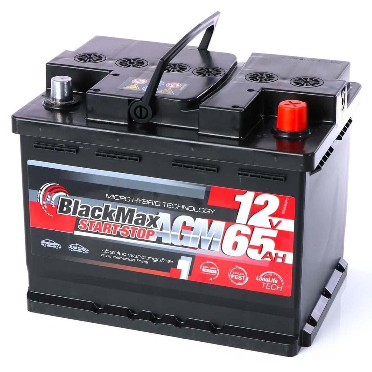 Autobatterie BlackMax Start-Stop AGM 12V 65Ah Seite rechts