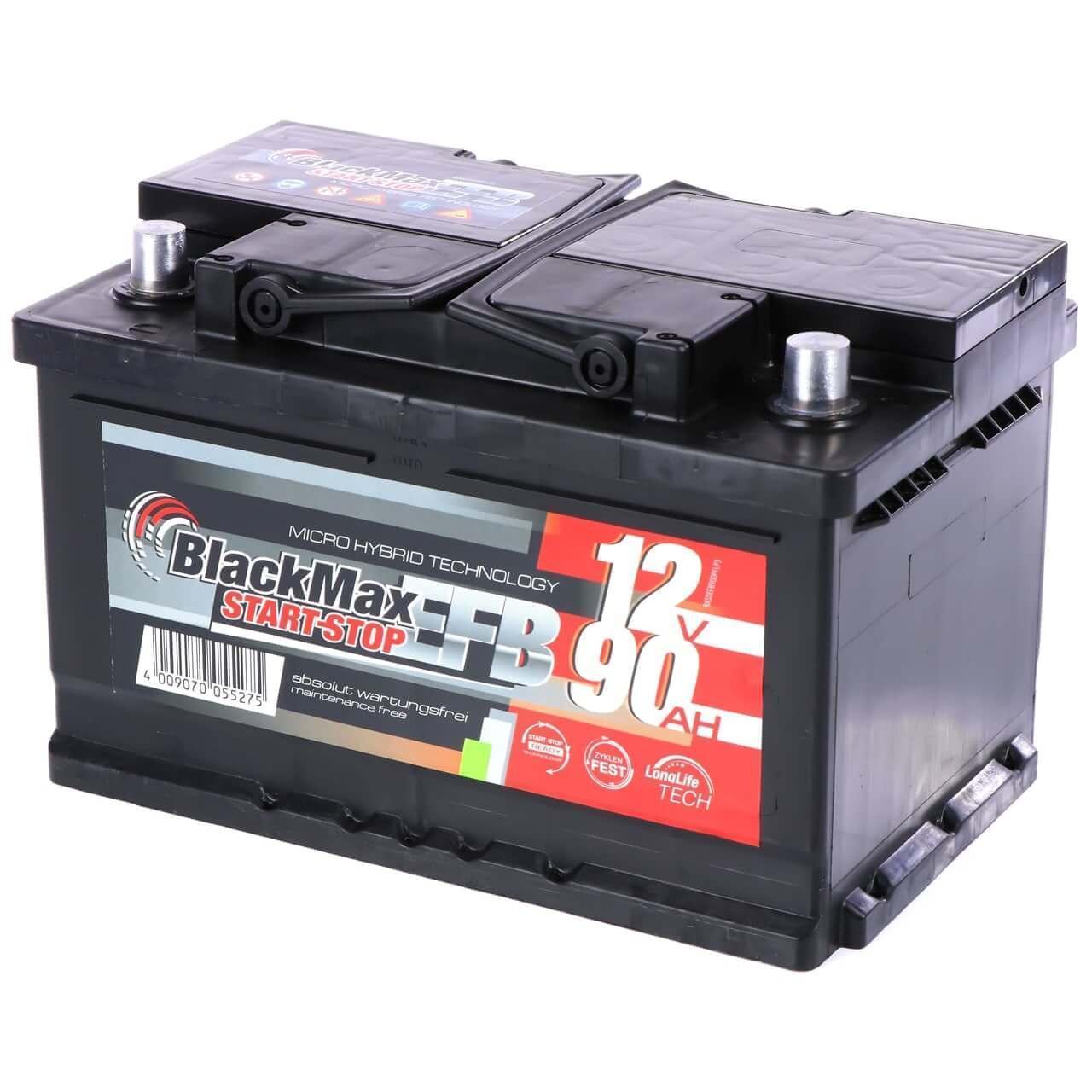 Autobatterie BlackMax Start-Stop EFB 12V 90Ah Seite rechts