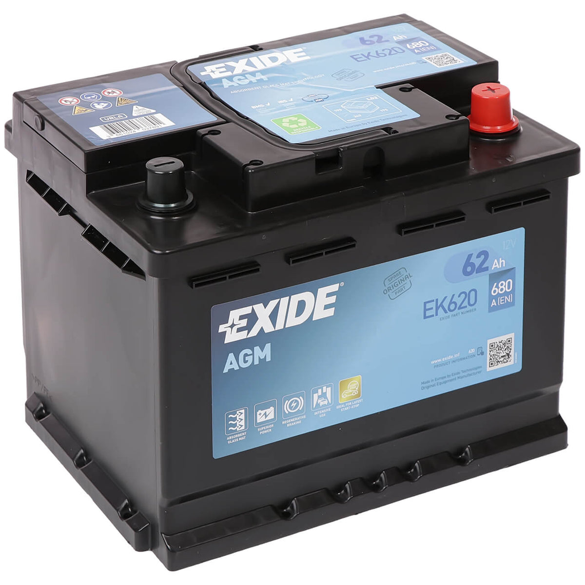Exide Start-Stop EK620 AGM 12V 62Ah 680A/EN ersetzt Exide EK600 Autobatterie