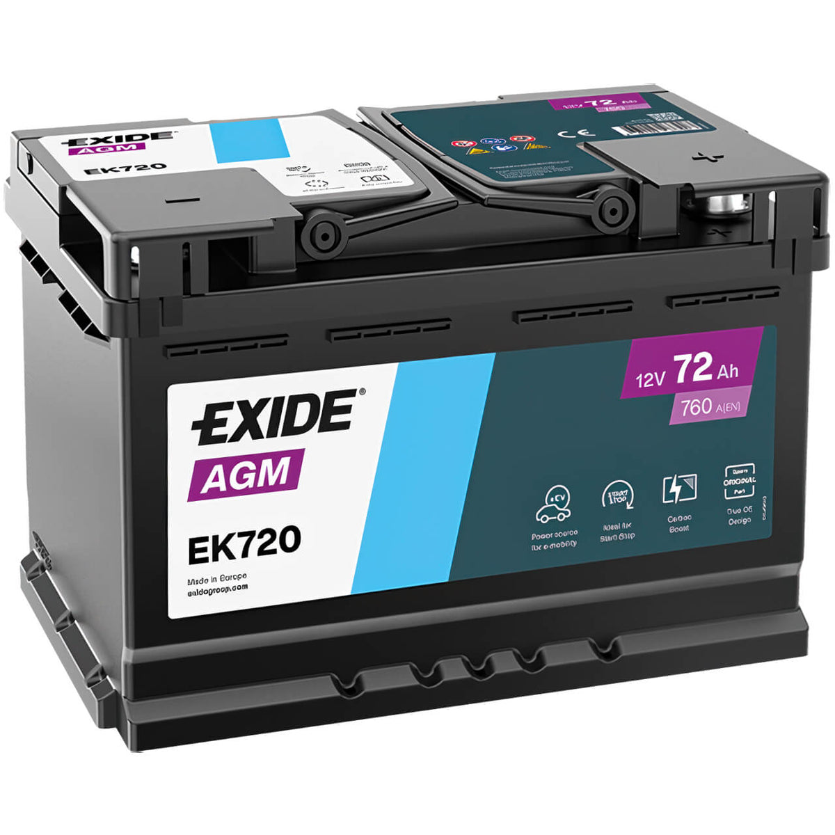 Exide Start-Stop EK720 AGM 12V 72Ah 760A/EN ersetzt Exide EK700 Autobatterie