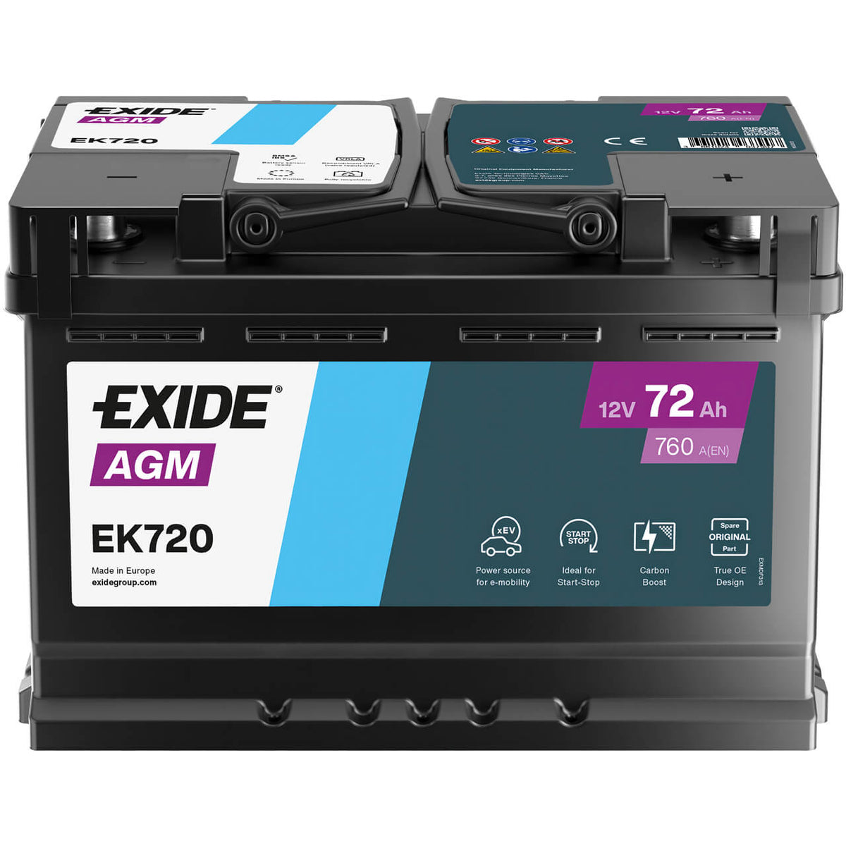 Exide Start-Stop EK720 AGM 12V 72Ah 760A/EN ersetzt Exide EK700 Autobatterie