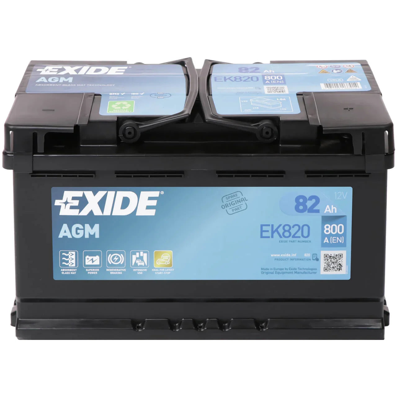 Exide Start-Stop EK820 AGM 12V 82Ah 800A/EN ersetzt Exide EK800 Autobatterie