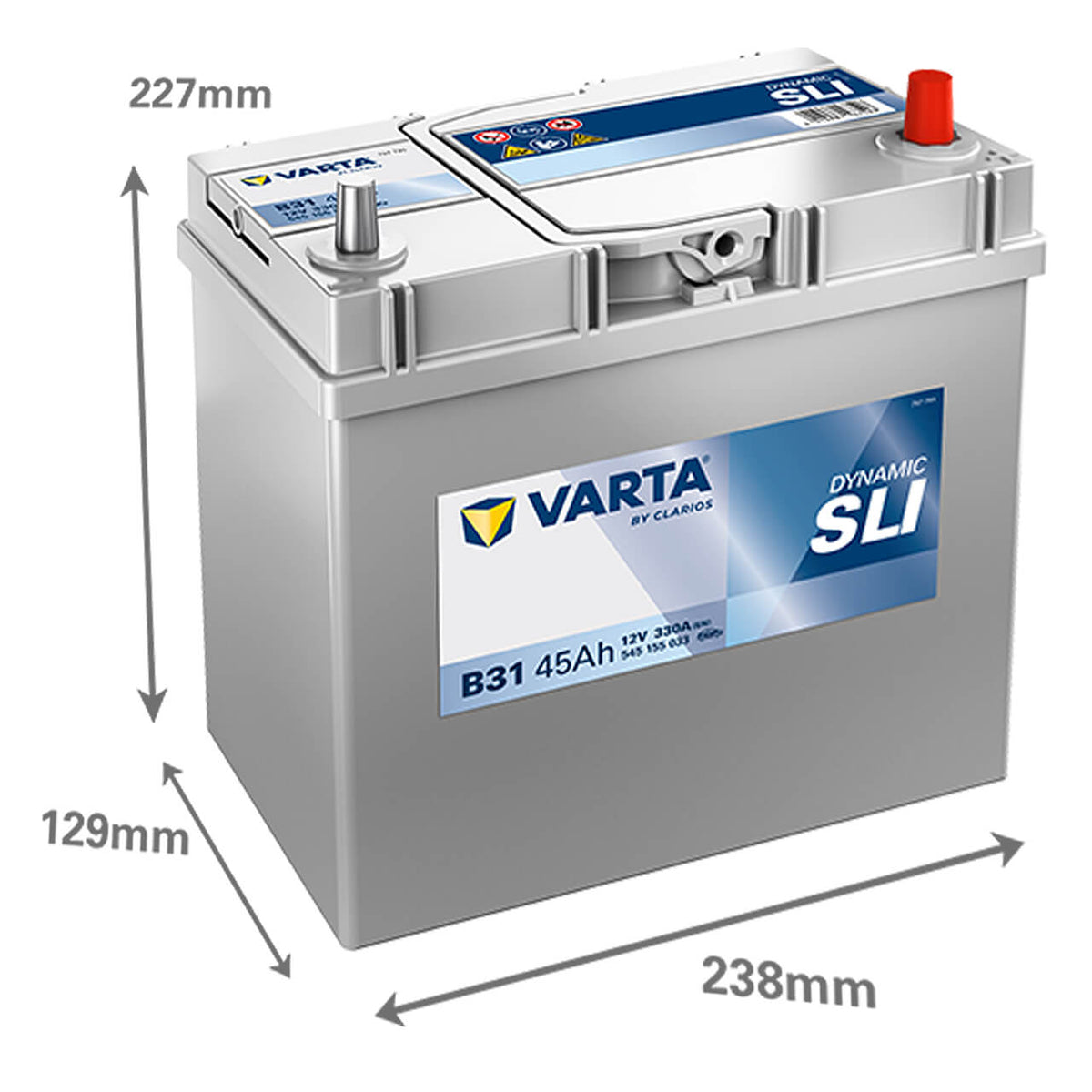Autobatterie Varta Blue Dynamic B31 12V 45Ah 5451550333132 Seite links