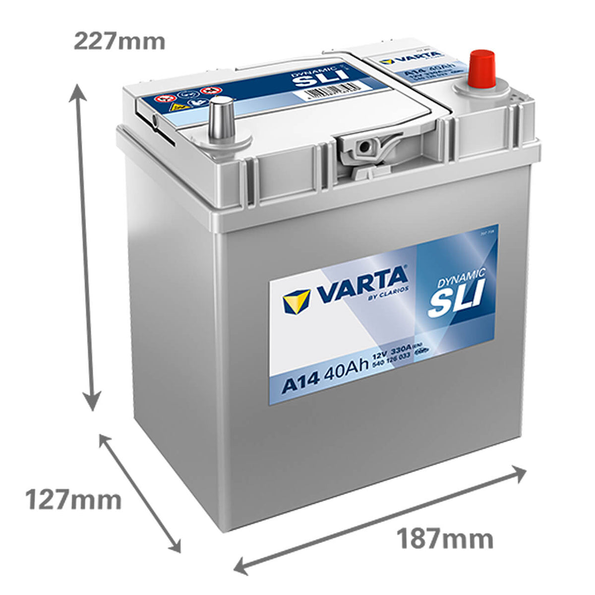 Autobatterie Varta Dynamic SLI A14 12V 40Ah 5401260333132 Seite links