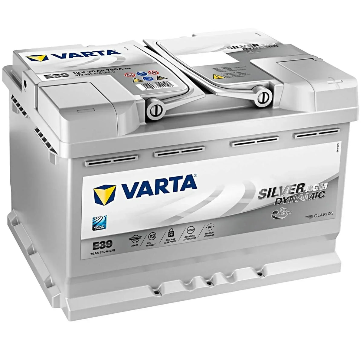 Autobatterie Varta Silver Dynamic AGM Start Stop E39 12V 70Ah 570901078D852 Seite links