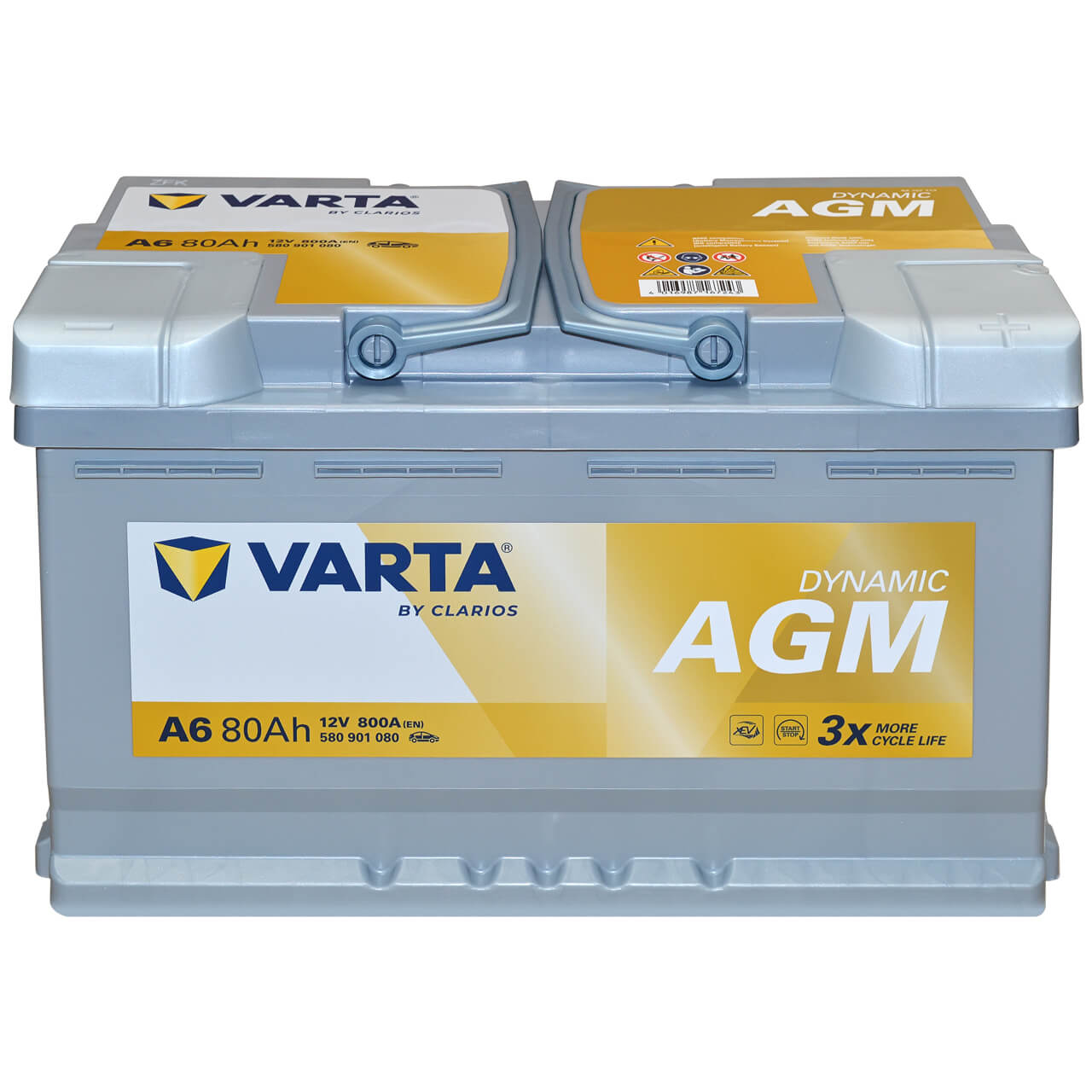 Varta A6 Silver Dynamic AGM 12V 80Ah 800A/EN ersetzt Varta F21 Autobatterie