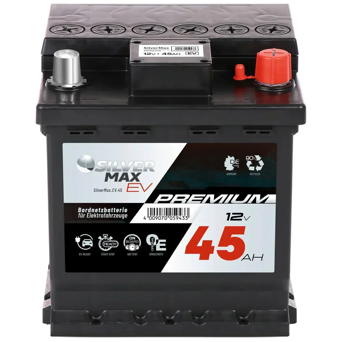 Bordnetzbatterie SilverMax EV 12V 45Ah Front