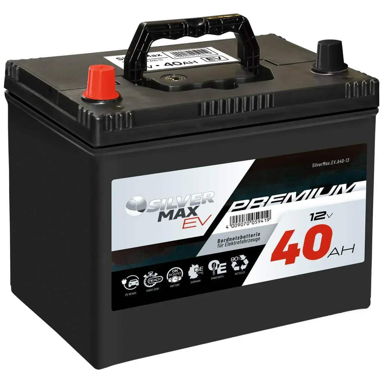 Bordnetzbatterie SilverMax EV A40-13 12V 40Ah Seite links