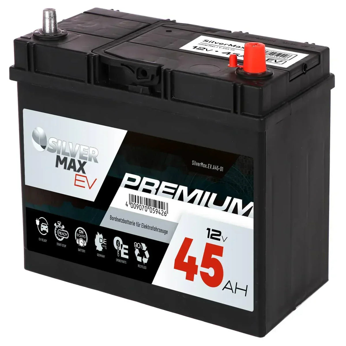 Bordnetzbatterie SilverMax EV A45-01 12V 45Ah Seite rechts