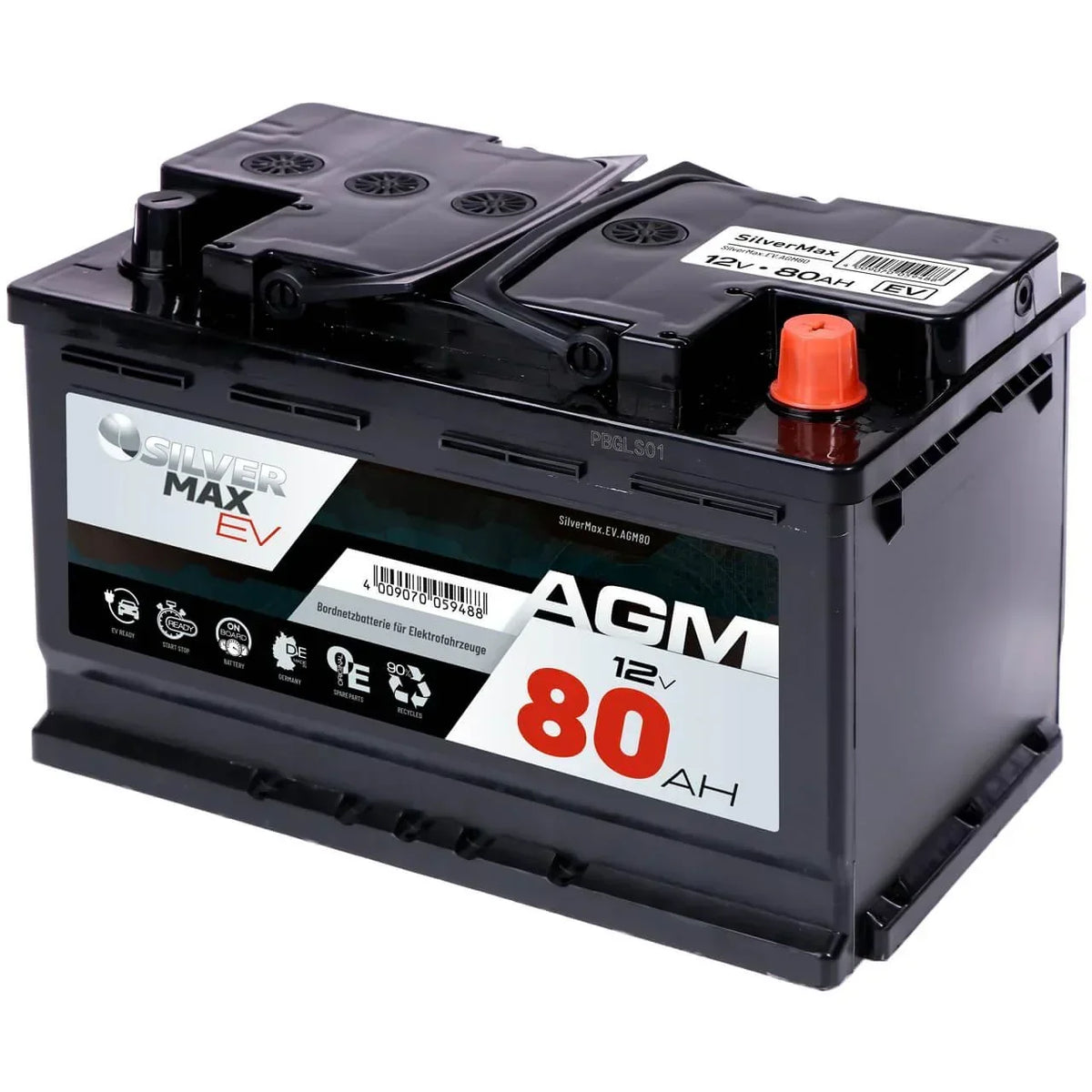 Bordnetzbatterie SilverMax EV AGM 12V 80Ah Seite rechts