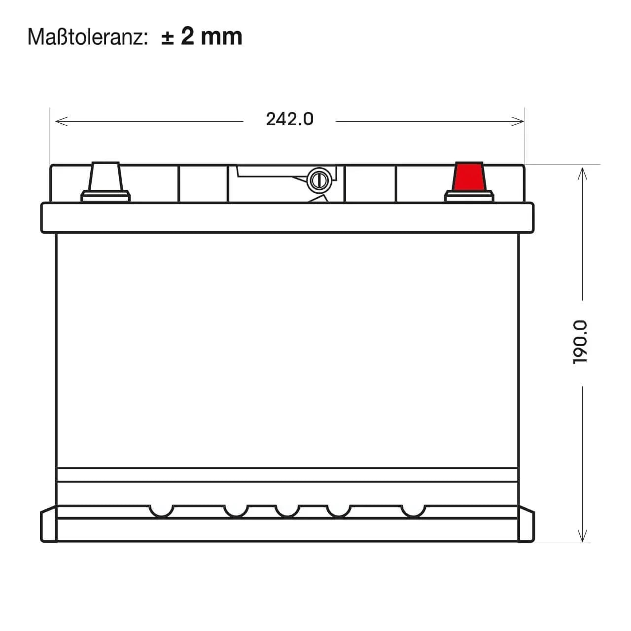 Bordnetzbatterie SilverMax EV GEL 12V 45Ah technische Zeichnung Front