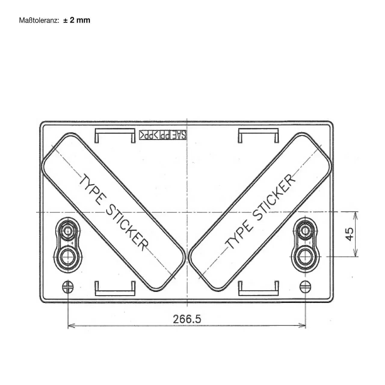 Golf Cart und Utility Vehicle Batterie GreenMax Golf Ace T-1275 12V 150Ah technische Zeichnung oben
