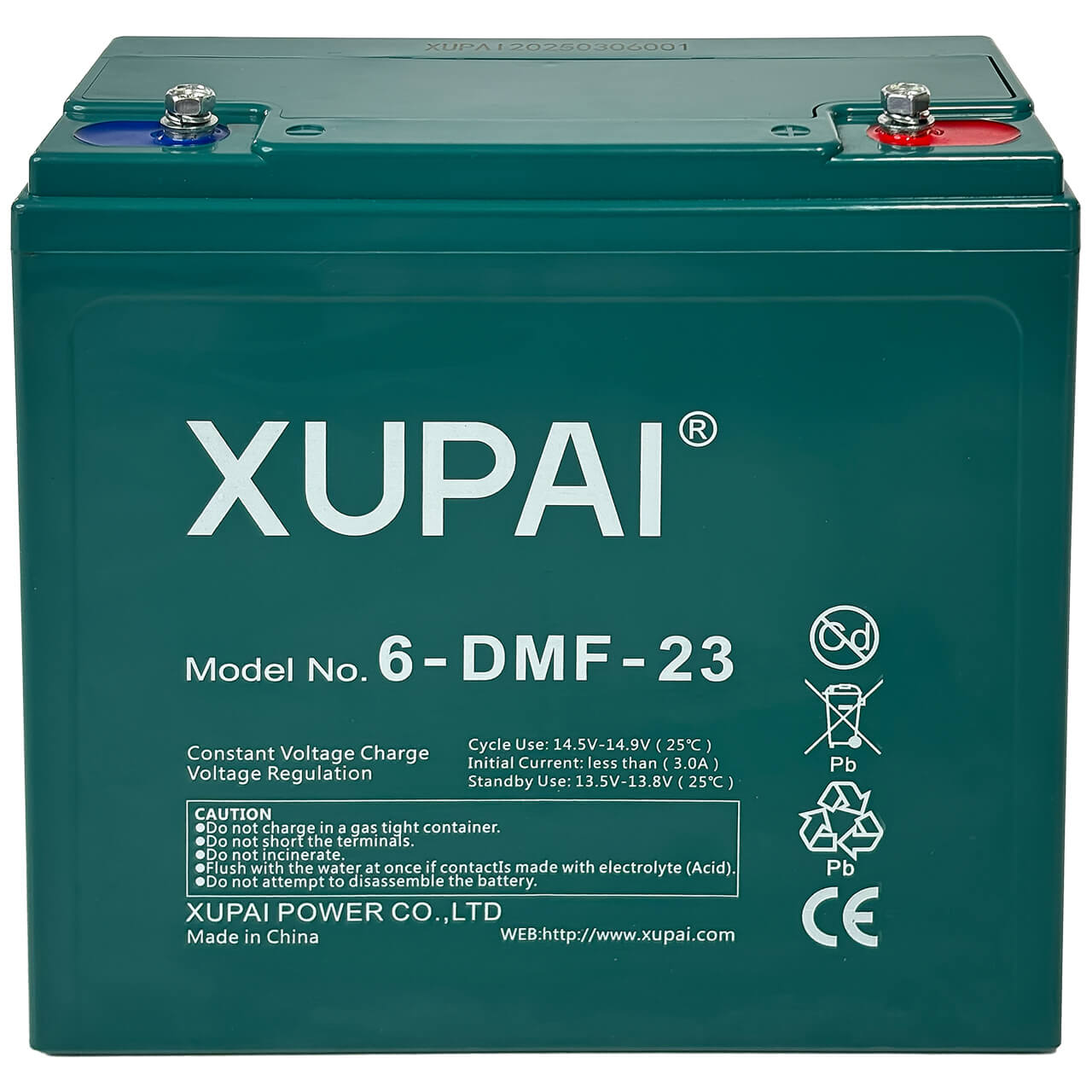 Kabinenroller-Elektrofahrzeug-Traktions-Batterie-XUPAI-6-DMF-23-AGM-12V-23Ah-Front