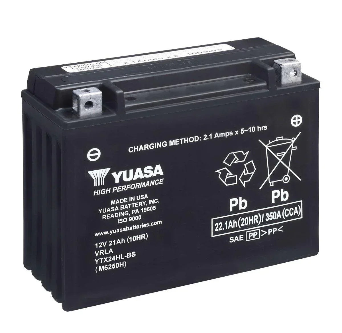 AGM Motorradbatterie YUASA High Performance YTX24HL-BS 12V 21Ah Front