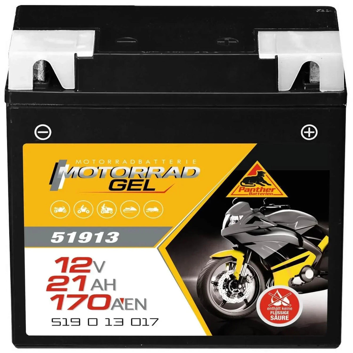 Motorradbatterie Panther GEL 51913 12V 21Ah Front