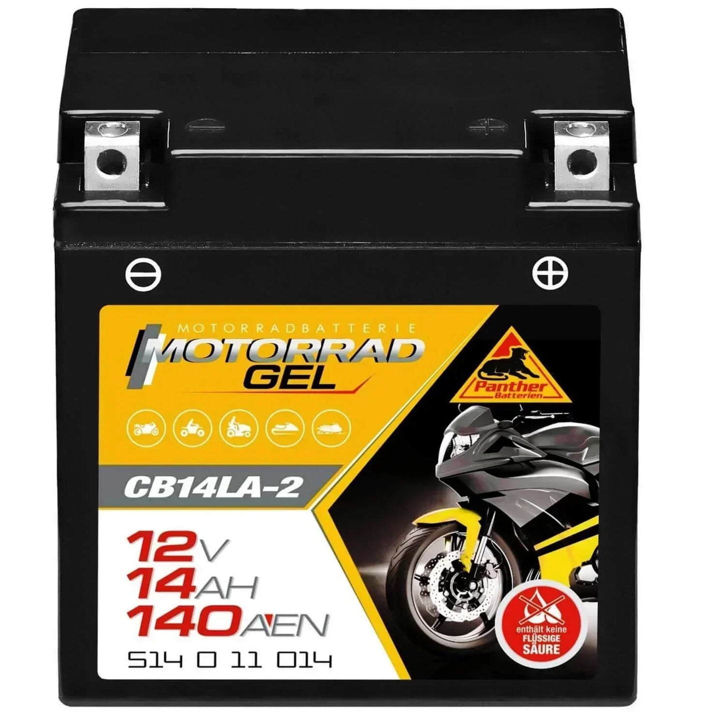 Motorradbatterie Panther GEL CB14LA-2 51411 12V 14Ah Front
