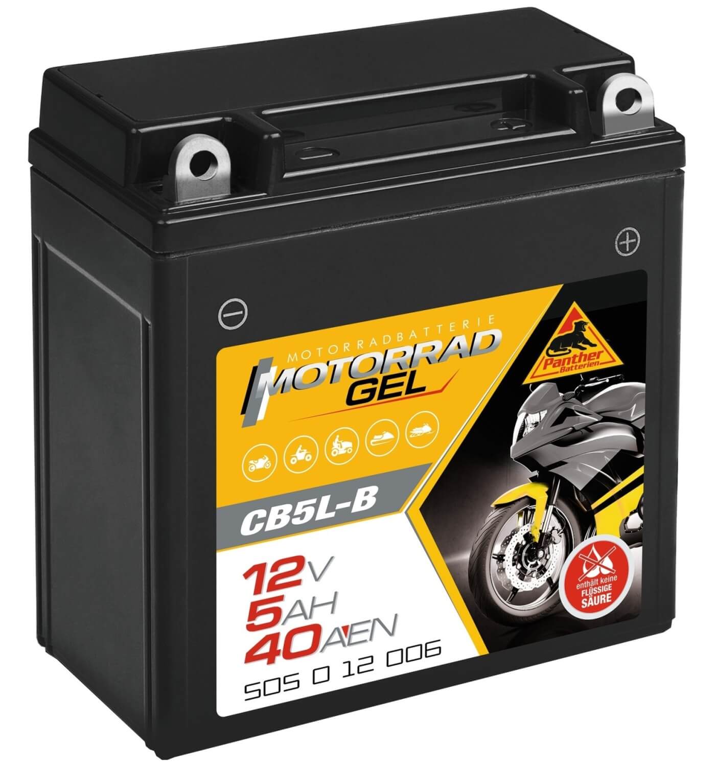 YB5L-B Motorradbatterie 12V 5Ah BlackMax Gel (DIN 50512)