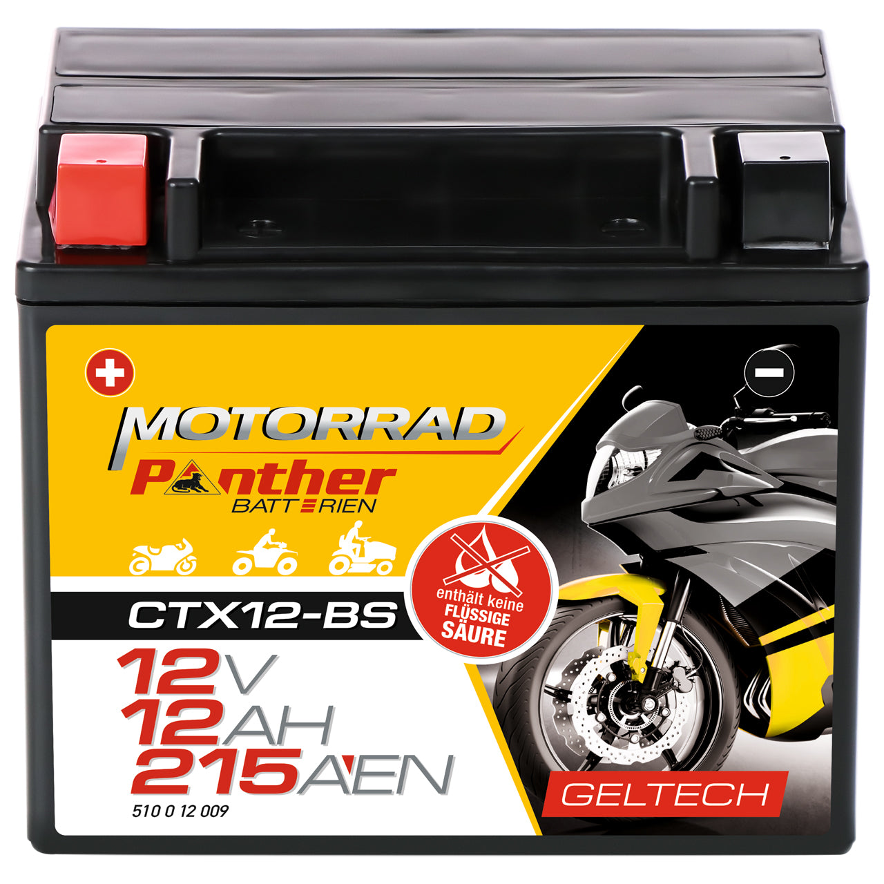 Panther YTX12-BS Motorradbatterie GEL 12V 12Ah CTX12-BS
