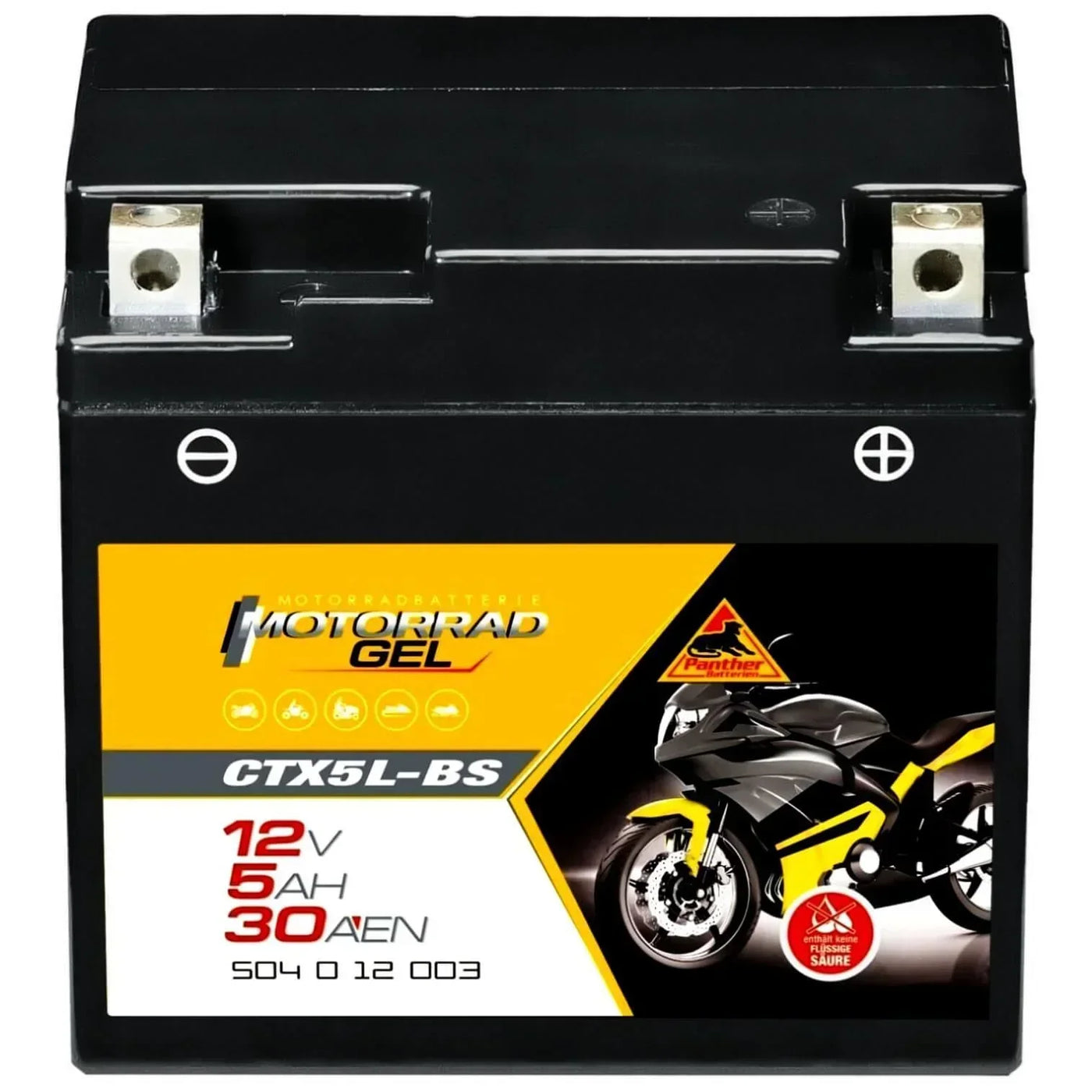 Motorradbatterie Panther GEL CTX5L-BS 50412 12V 5Ah Front