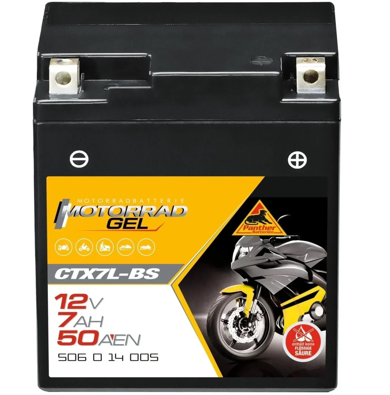 Motorradbatterie Panther GEL CTX7L-BS 50614 12V 7Ah Front