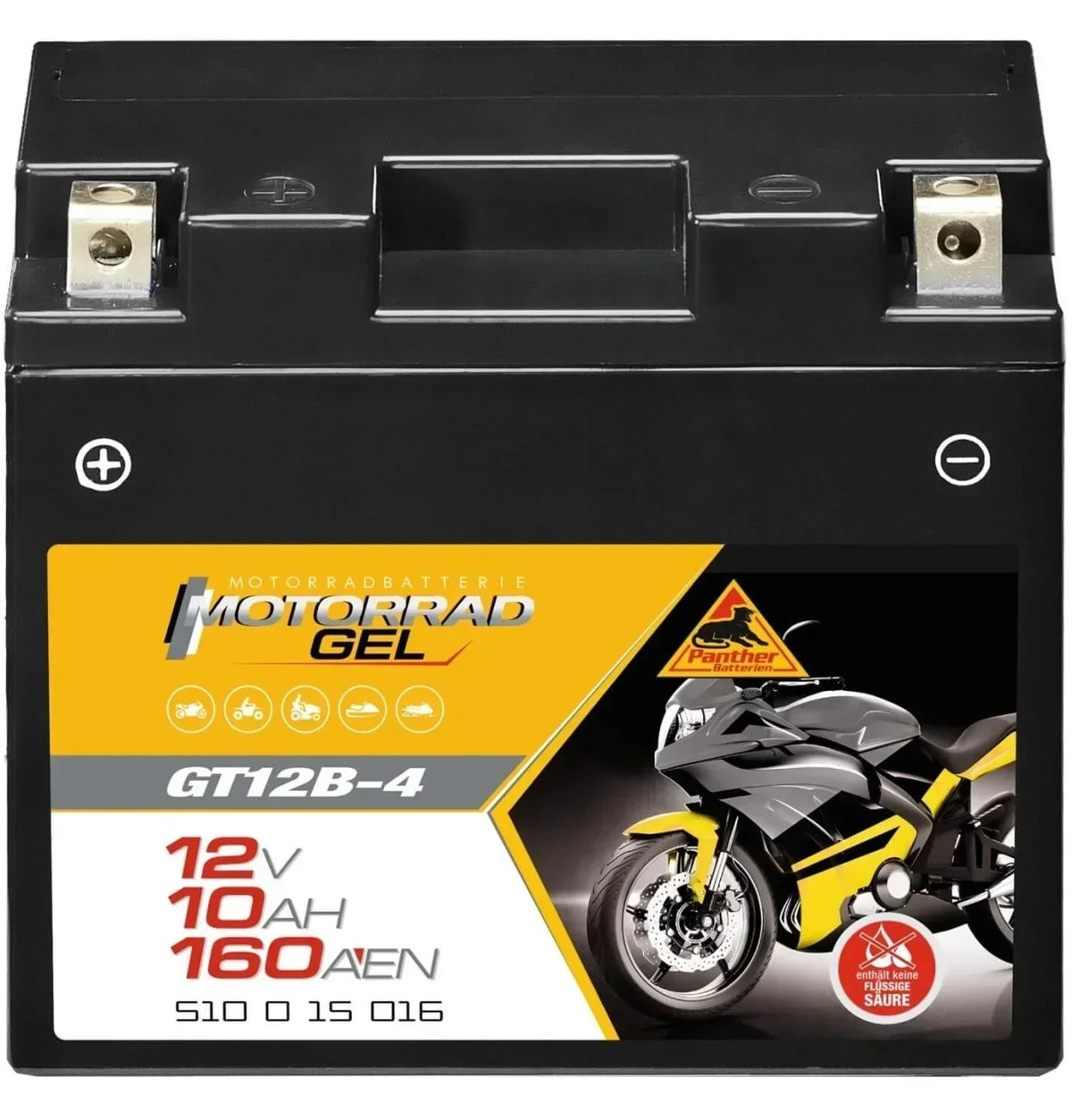 Motorradbatterie Panther GEL GT12B-4 51015 12V 10Ah Front