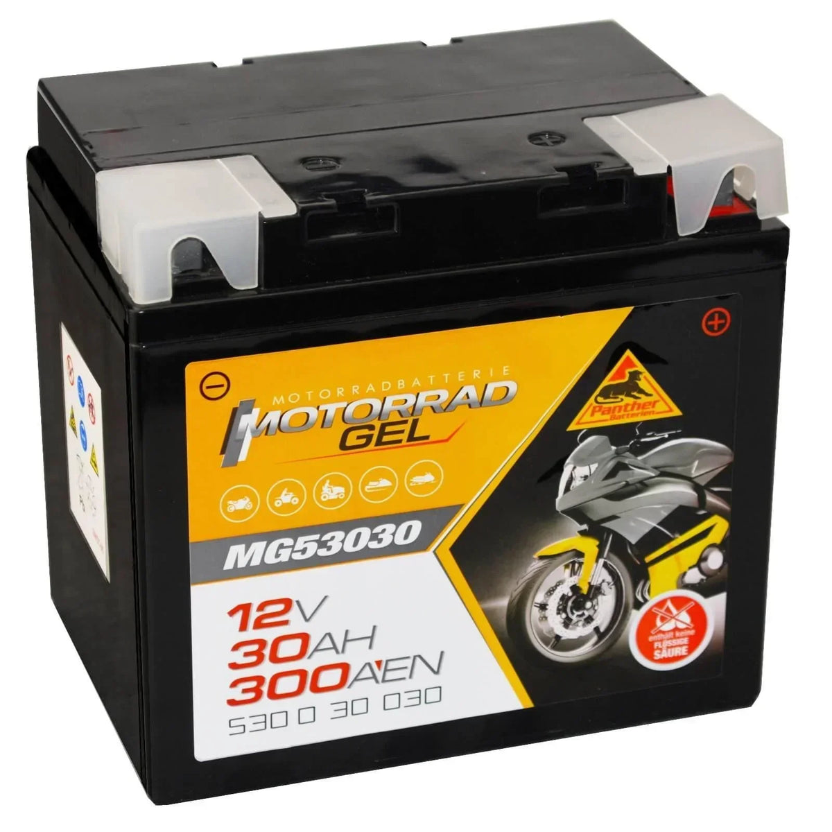 Motorradbatterie Panther GEL 53030 12V 30Ah Seite links