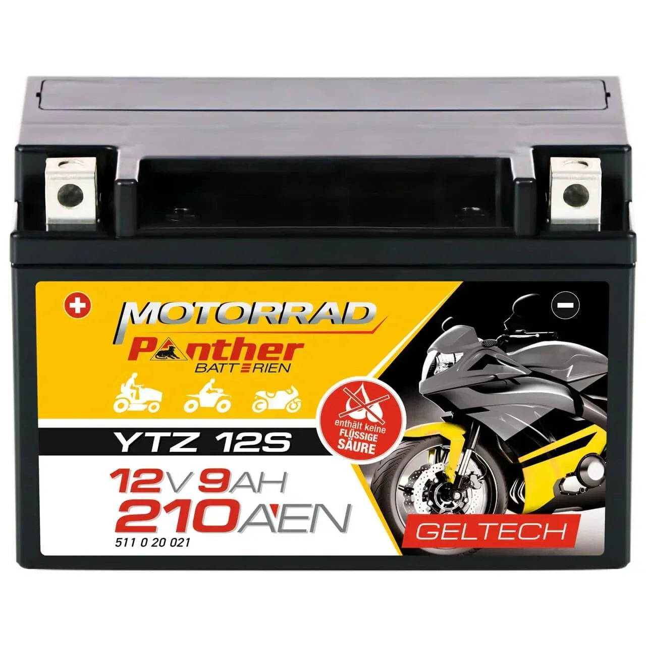 Motorradbatterie Panther GEL YTZ12S 51120 12V 9Ah Front