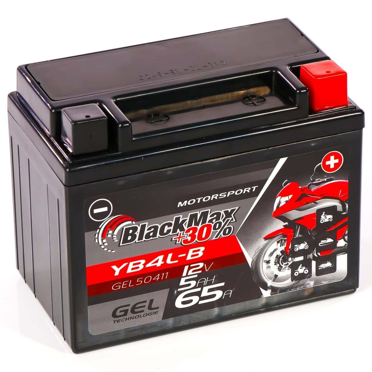 BlackMax +30% Motorsport YB4L-B 50411 GEL 12V 5Ah 65A/EN Motorradbatterie
