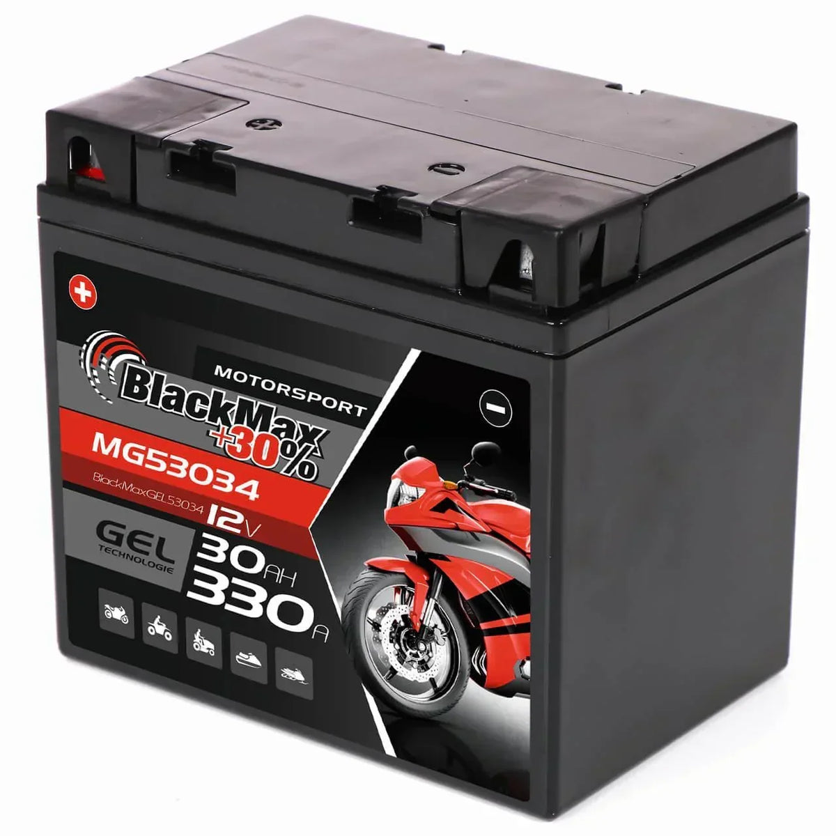 Motorradbatterie BlackMax Motorsport GEL 53034 12V 30Ah Seite rechts