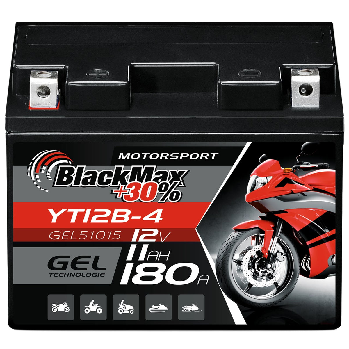 BlackMax +30% Motorsport YT12B-4 51015 GEL 12V 11Ah 180A/EN