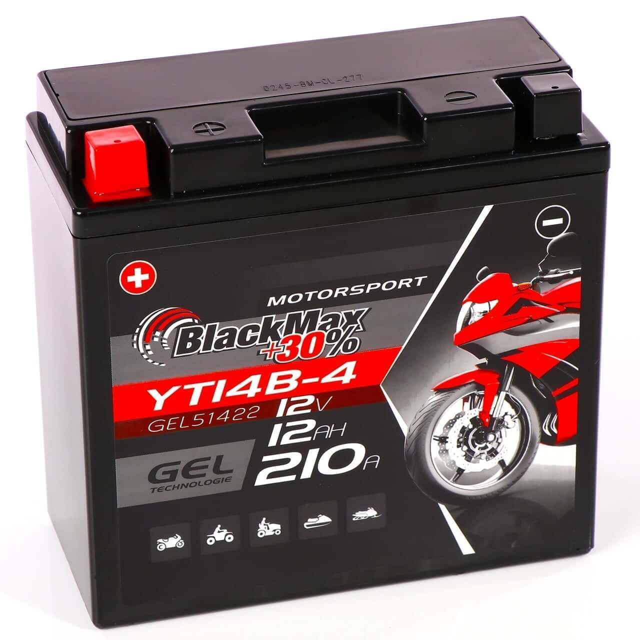 Motorradbatterie BlackMax Motorsport GEL YT14B-4 51422 12V 12Ah Seite links
