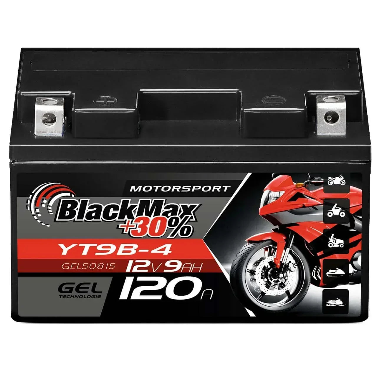 Motorradbatterie BlackMax Motorsport GEL YT9B-4 50815 12V 9Ah Front