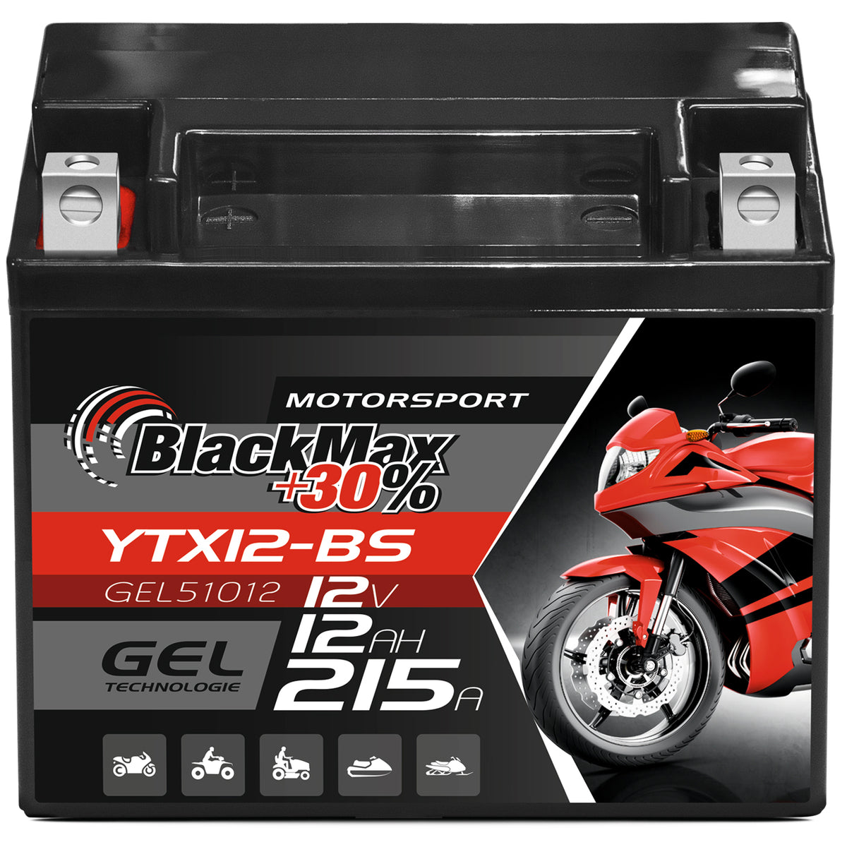 BlackMax +30% Motorsport YTX12-BS 51012 GEL 12V 12Ah 215A/EN