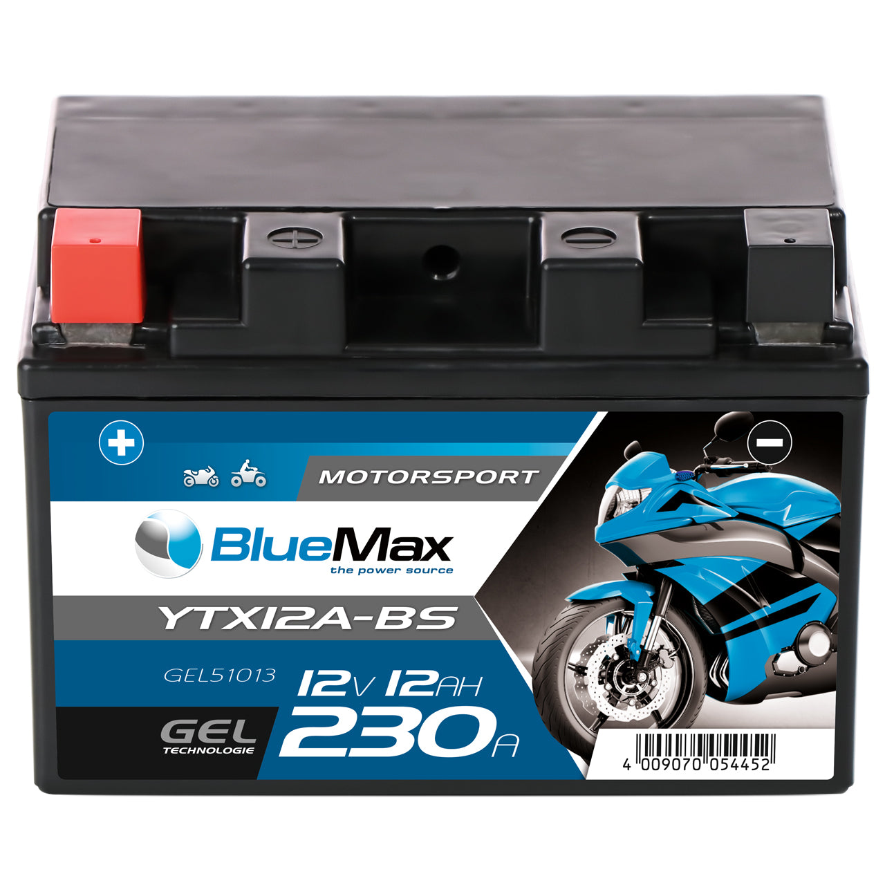 BlueMax CTX12A-BS Motorradbatterie GEL 12V 12Ah 230A/EN YTX12A-BS