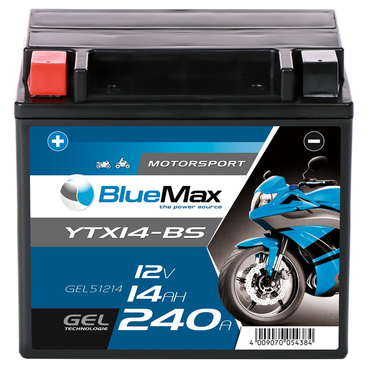 BLUEMAX Motorsport YTX14-BS 51214 GEL 12V 14Ah 240A/EN